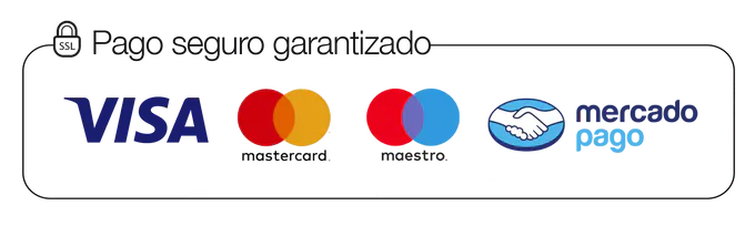 Pago seguro garantizado - VISA, Mastercard, Maestro, Mercado Pago